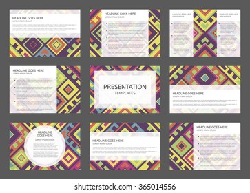9 pages vector presentation project. 9 slides with abstract geometric design.