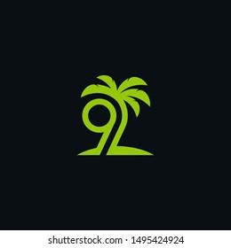 9 palm illustration logo green 