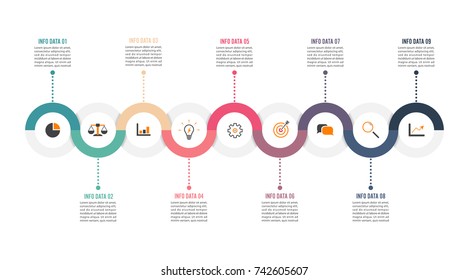 9 Parts infographic design vector and marketing icons can be used for workflow layout, diagram, report, web design. Business concept with options, steps or processes.
