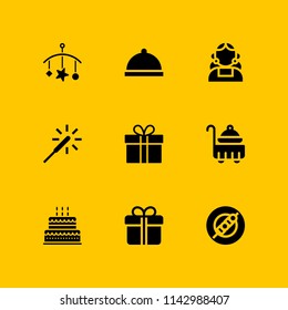 9 party icon set with dinner, birthday cake and baby mobile vector illustration for graphic design and web