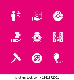 9 party icon set with skewer, clown and hours vector illustration for graphic design and web
