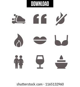 9 passion vector icon set with romantic, fire, seductive and quotes icons for mobile and web