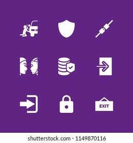 9 password icons in vector set. security system, shield, turing test and login illustration for web and graphic design