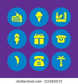 9 pastel icons in vector set. summer, telephone, cake and old telephone illustration for web and graphic design