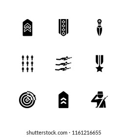 9 patriotic icons in vector set. army, soldier, nine and military illustration for web and graphic design
