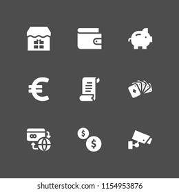 9 pay icons in vector set. coin, straight poker, payment and cctv illustration for web and graphic design