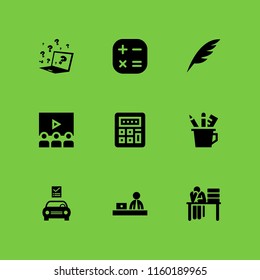 9 pen icons in vector set. business and finance, list, feather and e learning illustration for web and graphic design