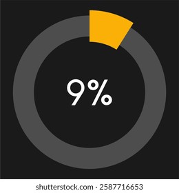 9 percent circle chart infographic template.Circle percentage diagram on black background vector illustration.