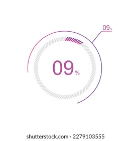 9% percent circle chart symbol. 9 percentage Icons for business, finance, report, downloading.