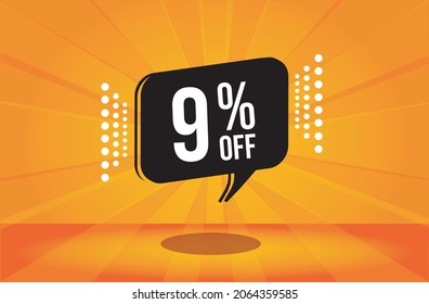 9 percent discount. Orange banner with floating balloon for promotions and offers. Vector Illustration.