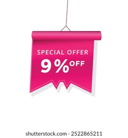 9 percent off banner label announcement vector illustration.