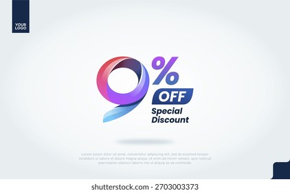 9 Percent Off Banner Vector with Modern 3D Gradient Typography for Sale Promotion