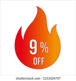 9 percent off discount vector hot fire