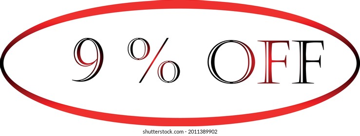 9 percent off red vector symbol. discount symbol, discount promotion, sale discount offer, marketing advertisement, super sale.