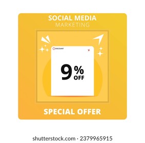 9 percent off Sale. Special offer symbol. Save 9 percentages. Vector illustration