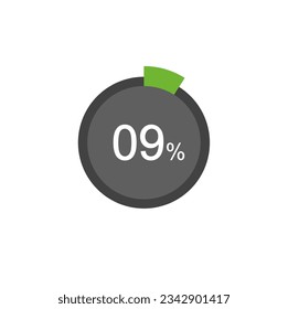 9% percentage infographic circle icons, 9 percents pie chart infographic elements.