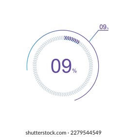 9% percentage infographic circle icons,9 percents pie chart infographic elements for Illustration, business, web design.