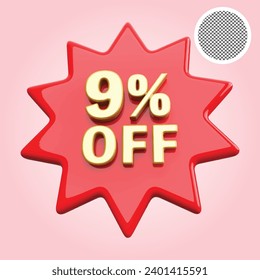 9 Percentage Off Sale Discount Number Red 3D