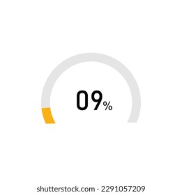 9 percent,semicircle shape percentage diagram symbol,transparent background.