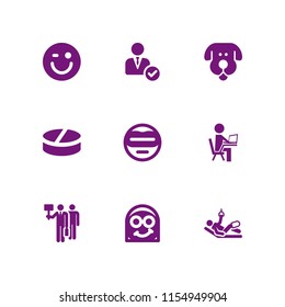 9 person icons in vector set. superhero, pets, drug and broken leg illustration for web and graphic design