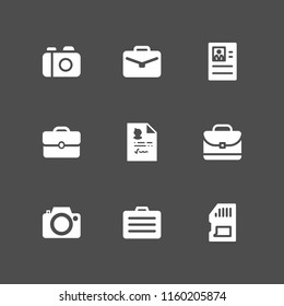 9 photographer icons in vector set. camera, memory card, photo camera and portfolio illustration for web and graphic design