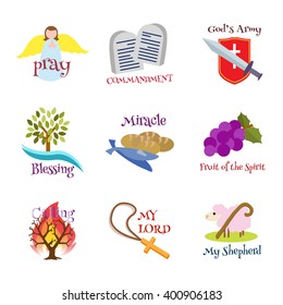 9 pictures and 9 words as captions. 9 pictures of attributes and characters that a Christian has.