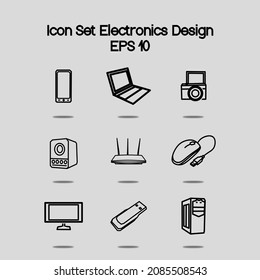 9 piece electronic design set icon for template eps 10