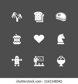 9 piece icons in vector set. dessert, passion, chess and toast illustration for web and graphic design