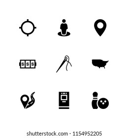 9 pin icons in vector set. slots coincidence, us map, maps and flags and gps illustration for web and graphic design