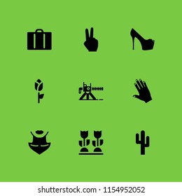 9 pink icons in vector set. hand bag, cactus, nails and flowers illustration for web and graphic design