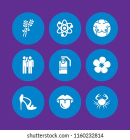 9 pink icons in vector set. flower, mouth, secret and cancer illustration for web and graphic design