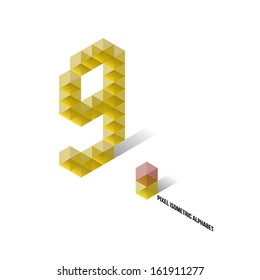 9 - Pixel Isometric Alphabet - Numbers - Vector Illustration - Typography