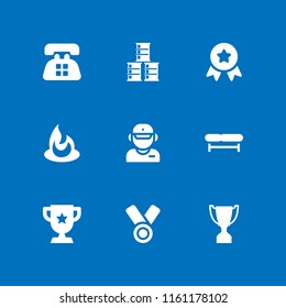 9 place icons in vector set. trophy shape, poeple, medal and barrel illustration for web and graphic design