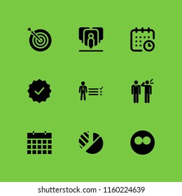 9 planning icons in vector set. web site, thinking, problem and businessman tasks items list illustration for web and graphic design