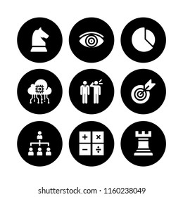 9 planning icons in vector set. target, chess, problem and calculation illustration for web and graphic design
