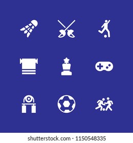 9 player icons in vector set. badminton, gamepad console, kick and sports and competition illustration for web and graphic design