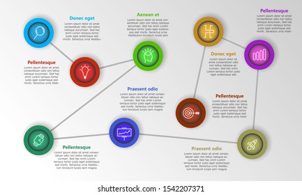 9 point infographic template with easy line icons. Can be use for your presentation, workflow, business.