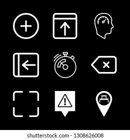 9 pointer icons with left arrow with a cross and add circular outlined button in this set