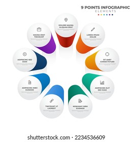 9 points circular infographic element, cycle layout diagram with icon and colorful color, can be used for presentation, banner, etc.