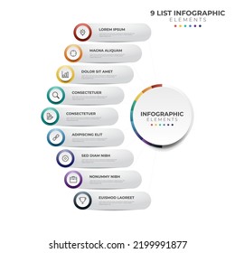 9 points of steps, circular list diagram , infographic element layout template vector with icons