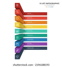 9 points of steps diagram, 3D list layout, infographic element template vector with icons