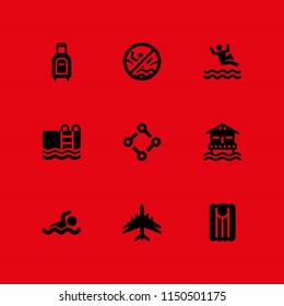 9 pool icons in vector set. swimming pool, vacations, resort and swim illustration for web and graphic design