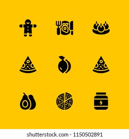 9 portion icons in vector set. lemon, pizza, dessert and meal illustration for web and graphic design