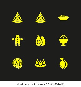 9 portion icons in vector set. avocado, pizza, lemon and bitterballen illustration for web and graphic design