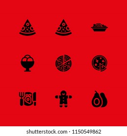 9 portion icons in vector set. avocado, pizza, dessert and meal illustration for web and graphic design