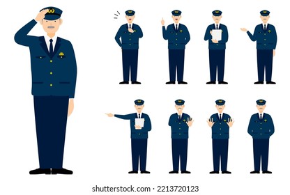 9 Posed Sets Of Senior Male Police Officers, Saluting, Stopping, Policing, Etc.