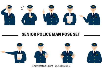 9 Posed Sets Of Senior Male Police Officers, Saluting, Stopping, Policing, Etc.