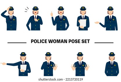 9 Posed Sets Of Young Female Police Officers, Saluting, Stopping, Policing, Etc.