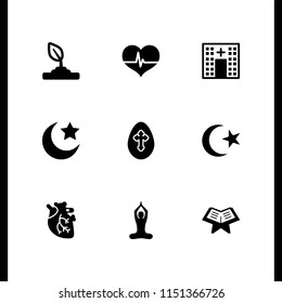 9 pray icons in vector set. buddhist yoga pose, islam, holy and hope illustration for web and graphic design
