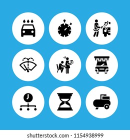 9 pressure icons in vector set. car wash, time, wash and compressor illustration for web and graphic design